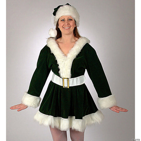 Adult Women's Green Velvet Perky Pixie Mrs. Clause Dress Costume