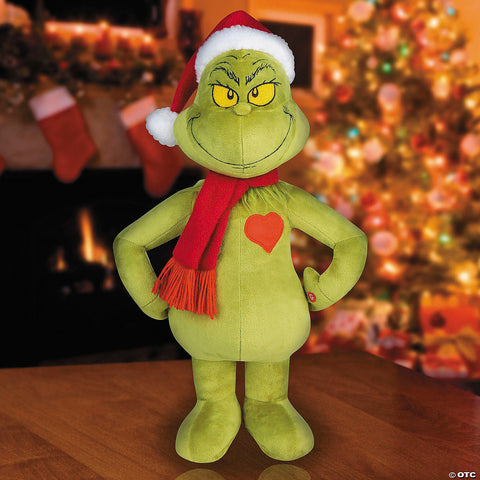 19" Holiday Greeter Stuffed Grinch with Light-Up Heart Christmas Decoration | Horror-Shop.com
