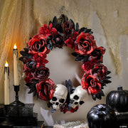 16-3-4-x-3-1-2-red-black-flower-wreath-with-skulls-halloween-decoration