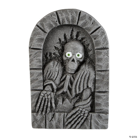 2 Ft. Gray Skeleton Tombstone with Moving Eyes Halloween Decoration | Horror-Shop.com