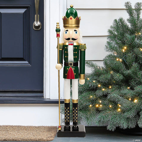 3 Ft. Large Classic Green Wood Holiday Nutcracker with Scepter