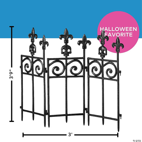 45" Black Plastic Fence with Scroll Work Halloween Decoration | Horror-Shop.com