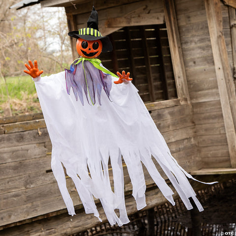 47 1/4" Animated Smiling Pumpkin Scarecrow Hanging Halloween Decoration | Horror-Shop.com