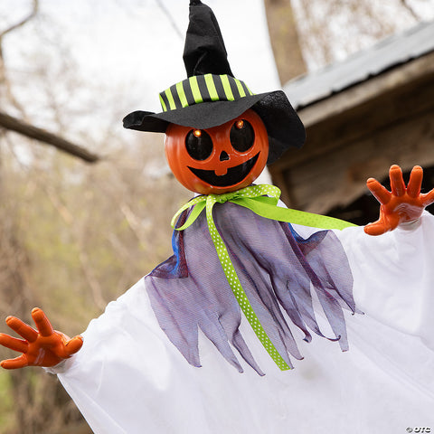 47 1/4" Animated Smiling Pumpkin Scarecrow Hanging Halloween Decoration | Horror-Shop.com