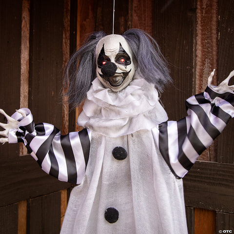 43 1/4" Black and White Animated Light-Up Clown Halloween Decoration | Horror-Shop.com