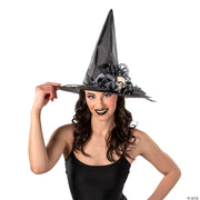 17-1-2-x-14-3-4-black-flowers-skull-polyester-witch-hat-costume-accessory