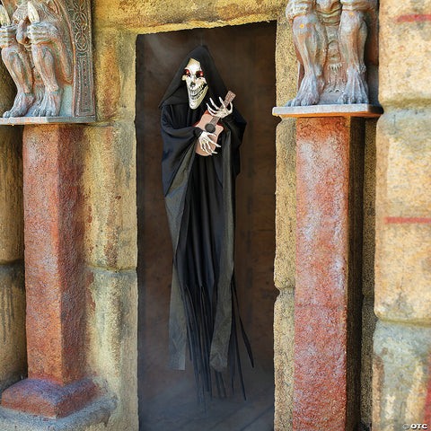 13 3/4" x 47 1/4" Hanging Animated Reaper with Guitar Halloween Decoration