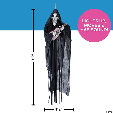13 3/4" x 47 1/4" Hanging Animated Reaper with Guitar Halloween Decoration | Horror-Shop.com