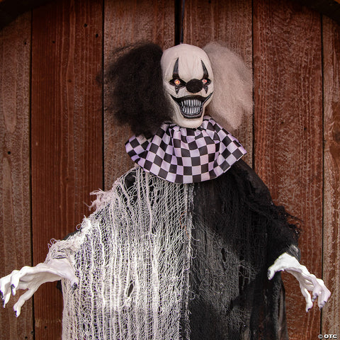 4 Ft. Hanging Animated Black & White Clown Halloween Decoration | Horror-Shop.com