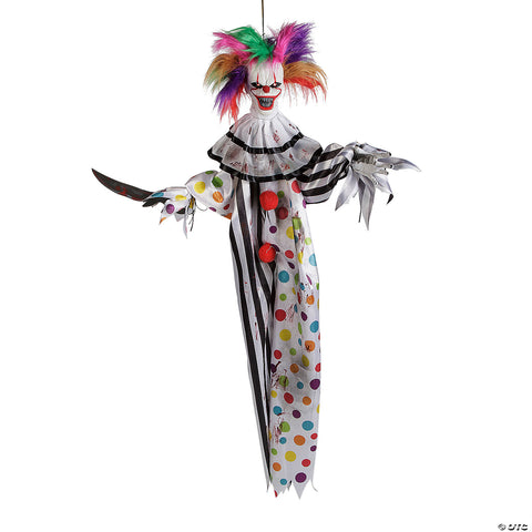 4 Ft. Hanging Animated Clown with Multicolored Hair Halloween Decoration | Horror-Shop.com