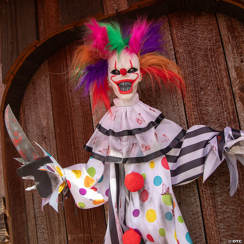 4 Ft. Hanging Animated Clown with Multicolored Hair Halloween Decoration | Horror-Shop.com