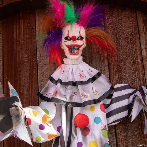 4 Ft. Hanging Animated Clown with Multicolored Hair Halloween Decoration | Horror-Shop.com