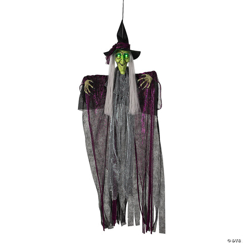 4 Ft. Hanging Animated Witch with Green Eyes Halloween Decoration | Horror-Shop.com