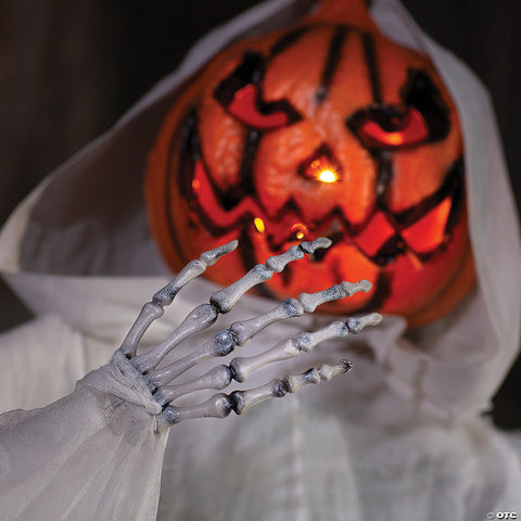 5 Ft. 6" Hanging Animated White Robe Pumpkin Man Halloween Decoration | Horror-Shop.com