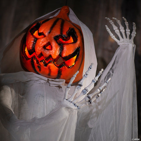 5 Ft. 6" Hanging Animated White Robe Pumpkin Man Halloween Decoration | Horror-Shop.com