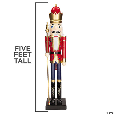 5 Ft. Giant Classic Red Wood Holiday Nutcracker with Scepter | Horror-Shop.com