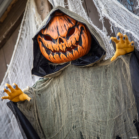 7 Ft. Light-Up Hanging Big Pumpkin Head Halloween Decoration | Horror-Shop.com