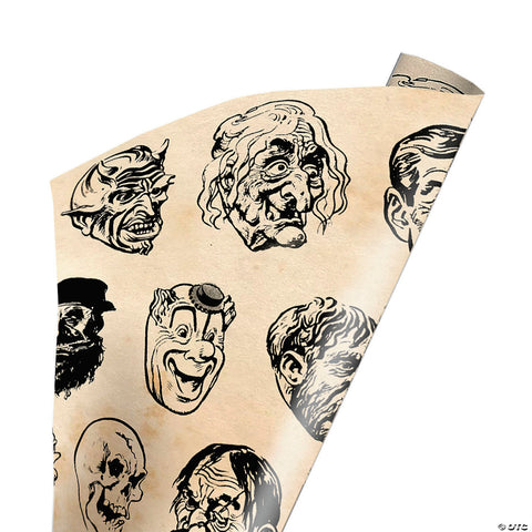 96" x 30" Wrapped in Terror Vintage Monster Masks Wrapping Paper