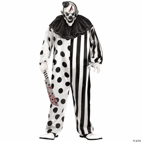 Adults Black & White Killer Clown Costume with Mask - One Size