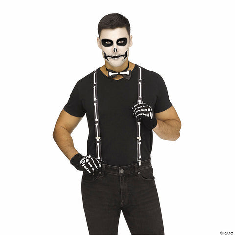 Adults Black & White Spooky Skeleton Halloween Suspenders Kit