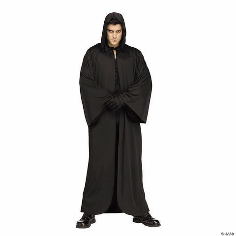 Adults Full-Length Hooded Black Polyester Robe - One Size