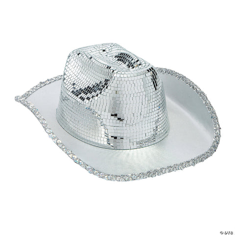 Adults Mirrored Disco with Silver Sequins Cowboy Hat Costume Accessory