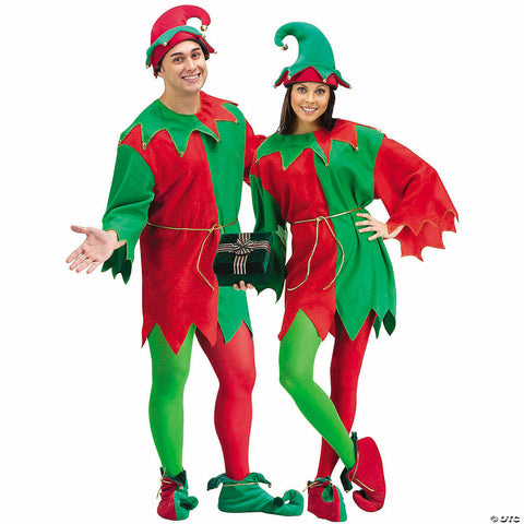 Adults Red, Green & Gold Elegant Elf Costume - One Size