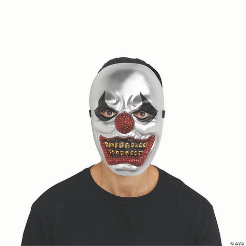 Adults Silver with Red & Gold Rhinestone Bling Big Top Clown Full Mask - One Size