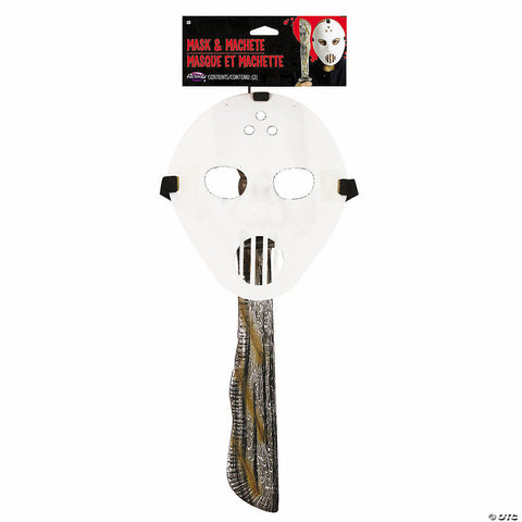 Adults White Hockey Mask & Machete Set Costume Accessories