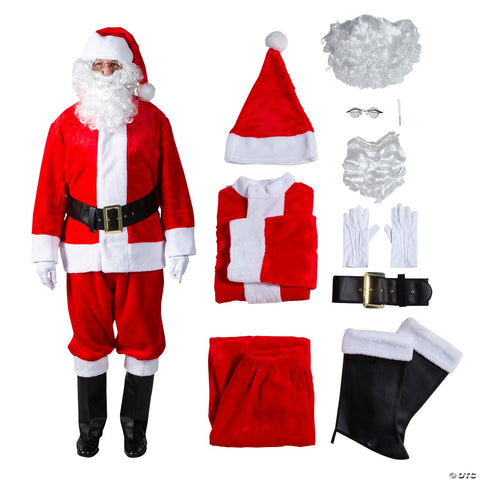 Adult Men’s 10-Piece Deluxe Plush Santa Suit Costume - Large