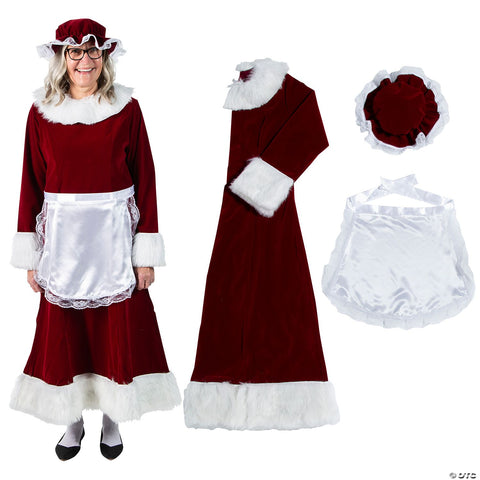 Women’s Burgundy Velvet Mrs. Claus Dress Costume - XL