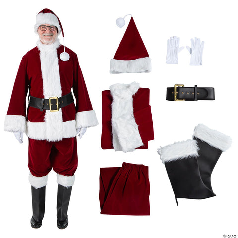 Men's Burgundy Velvet Santa Suit Costume - LG