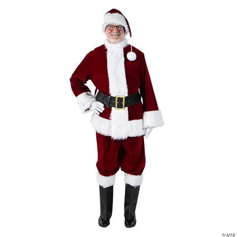 Men's Burgundy Velvet Santa Suit Costume - XL