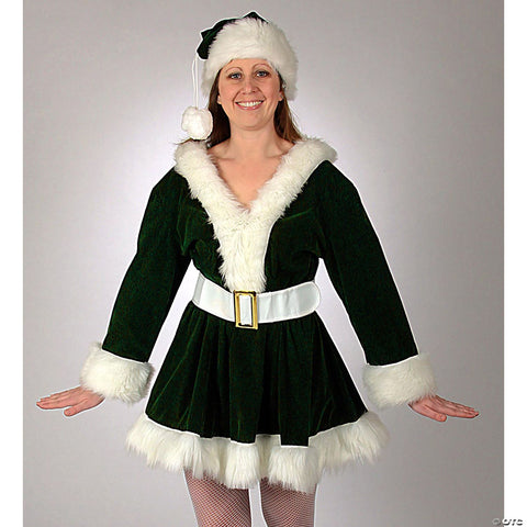 Adult Women’s Green Velvet Perky Pixie Mrs. Clause Dress Costume - Large
