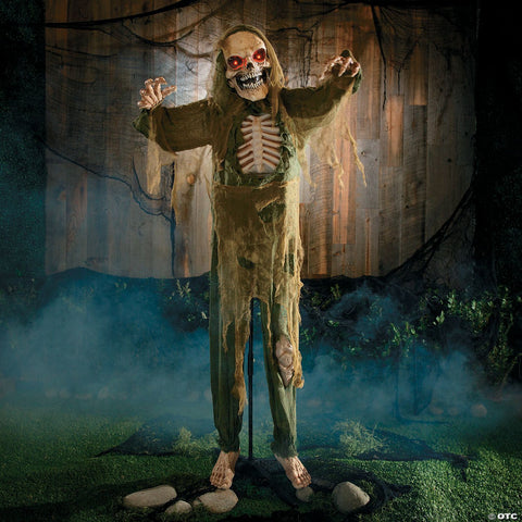 5 Ft. 4" Standing Animated Green Skeleton Reaper Halloween Decoration