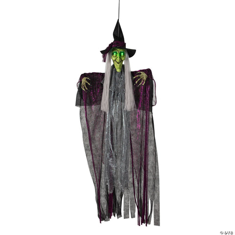 4 Ft. Hanging Animated Witch with Green Eyes Halloween Decoration