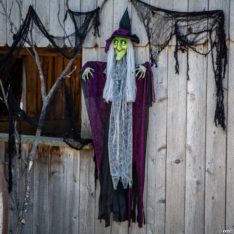 4 Ft. Hanging Animated Witch with Green Eyes Halloween Decoration