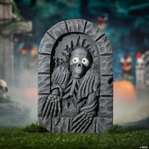 2 Ft. Gray Skeleton Tombstone with Moving Eyes Halloween Decoration