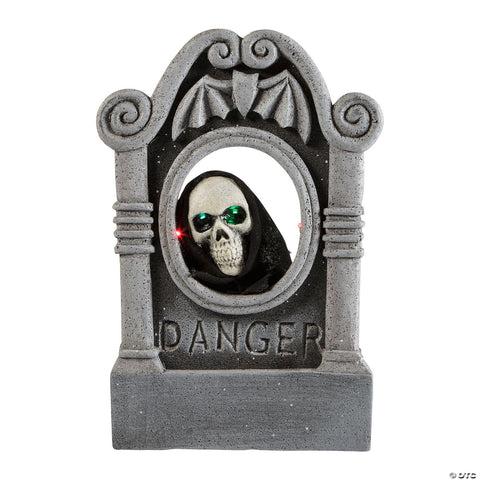 22” Gray Tombstone with Light-Up Moving Skeleton Head Halloween Decoration
