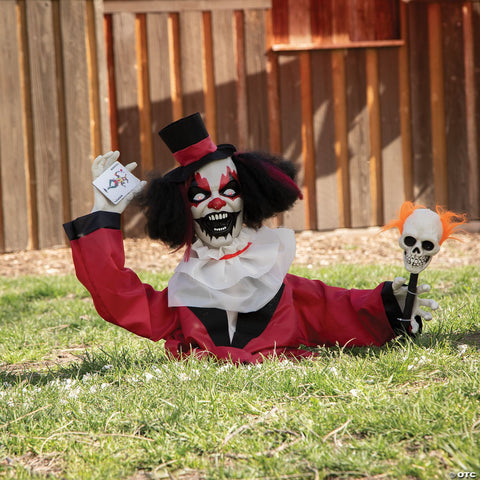 19 1/2” Groundbreaker Animated Black, Red & White Clown Halloween Decoration
