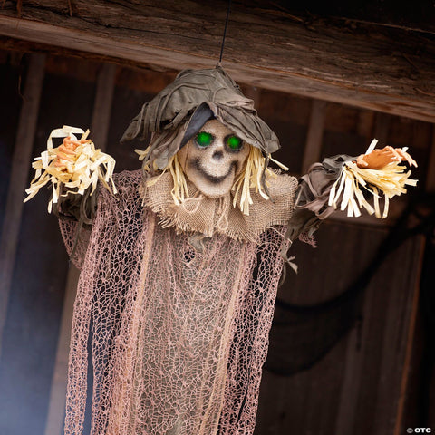 43 1/4" x 70 3/4" Light-Up Hanging Skeleton Scarecrow Halloween Decoration