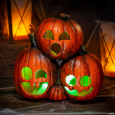 11 1/2" x 10 3/4" Light-Up Jack-O’-Lantern Trio Halloween Decoration
