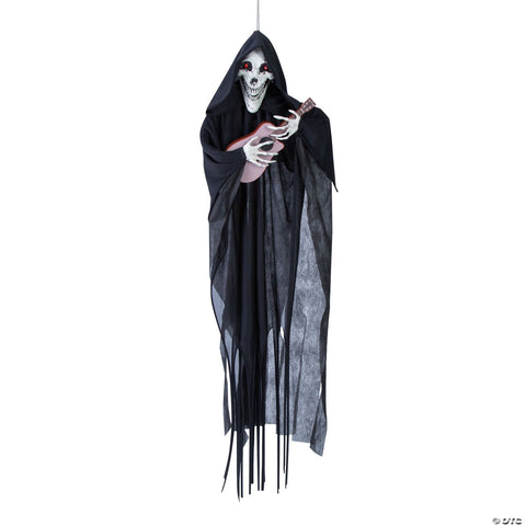13 3/4" x 47 1/4" Hanging Animated Reaper with Guitar Halloween Decoration