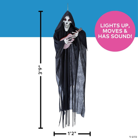 13 3/4" x 47 1/4" Hanging Animated Reaper with Guitar Halloween Decoration
