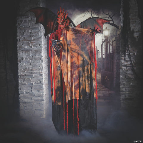 6 Ft. Standing Animated Black & Red Dragon Man Halloween Decoration
