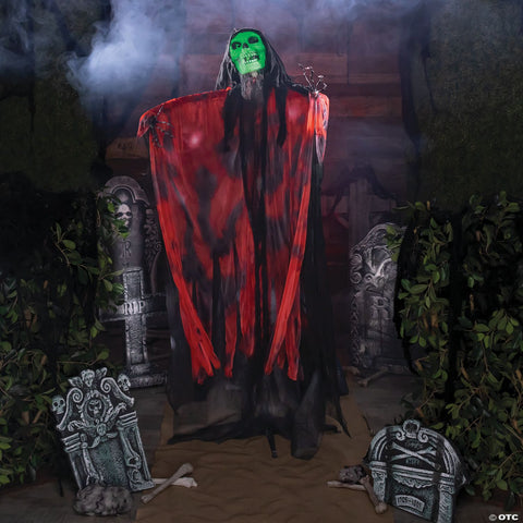 6 Ft. Standing Animated Black & Red Skeleton Reaper Halloween Decoration