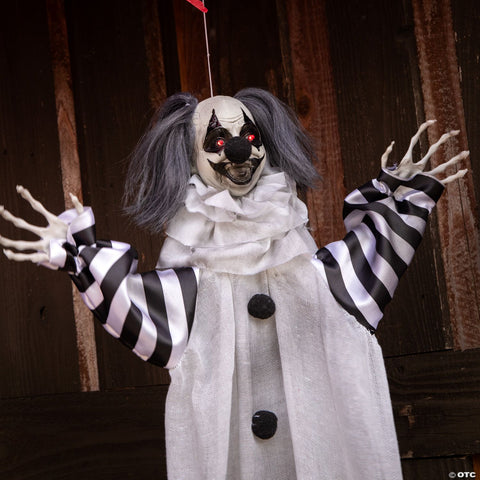 43 1/4" Black and White Animated Light-Up Clown Halloween Decoration