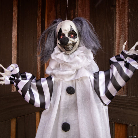 43 1/4" Black and White Animated Light-Up Clown Halloween Decoration