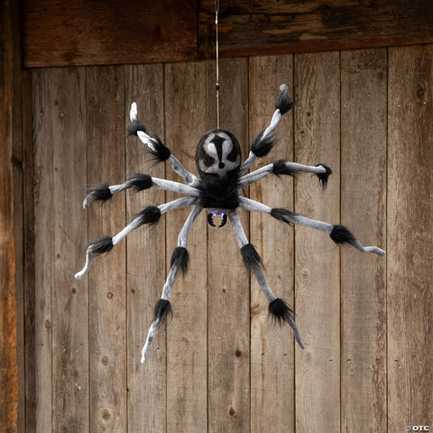 31 1/2" Gray and Black Hairy Floating Spider Hanging Halloween Decoration