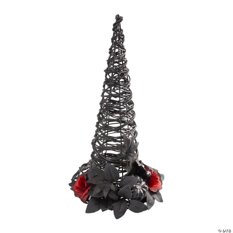 9" x 17 3/4" Black Rattan Wicker Witch’s Hat Halloween Decoration